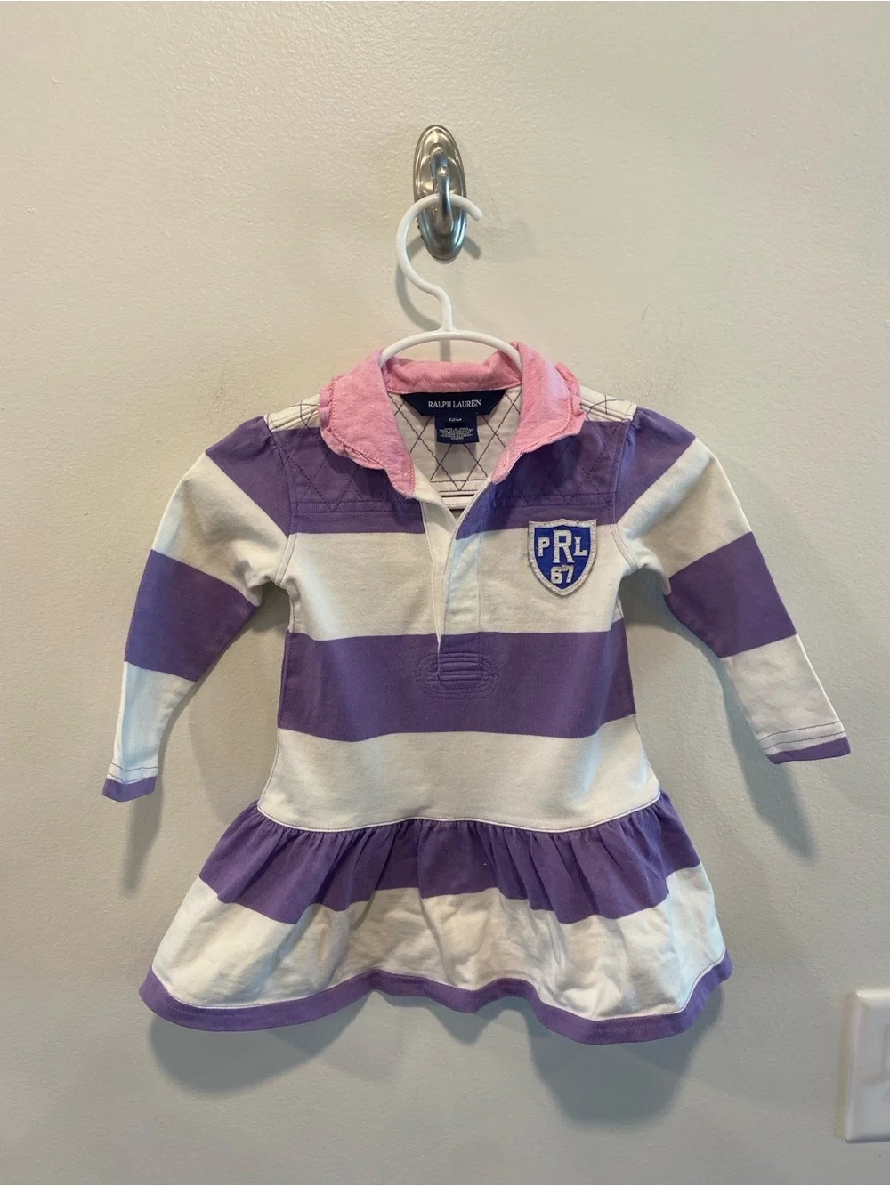 Ralph Lauren Rugby dress in size 12 months Sweet pink collar